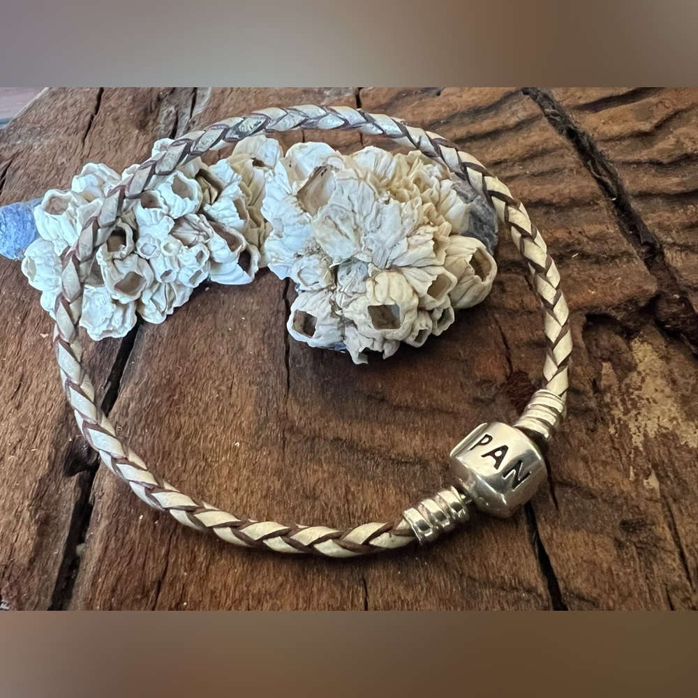 Authentic Pandora Wrap Leather Bracelet Champagne Brown Braided  Silver 19 7.5